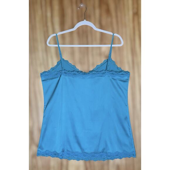 Soft Surroundings Teal Satin Lace Trim Camisole Tank Top Sz L Coquette Romantic - Picture 2 of 4